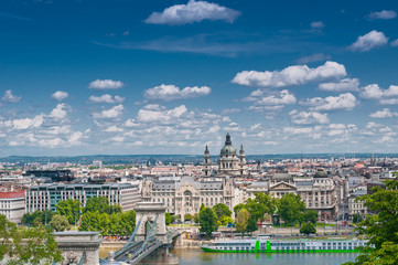 City landscape with  Szechenyi Chain Bridge and Danube river