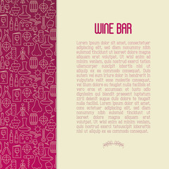 Wine bar concept for restaurant menu of natural alcohol drinks. Vector illustration with thin line icons related with wine making and winery.