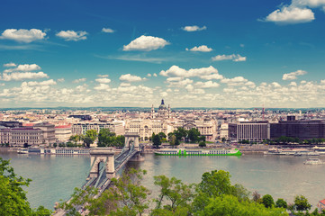 BUDAPEST, HUNGARY- JUNE 05, 2017: City landscape with  Szechenyi Chain Bridge