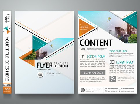 Minimal brochure report business flyers magazine poster template. Portfolio design vector. Abstract orange and green triangle on cover book presentation.