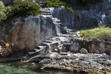 Flooded ancient Lycian city as a result of the earthquake city. Near the city of Simena in the vicinity of Kekova Turkey. 