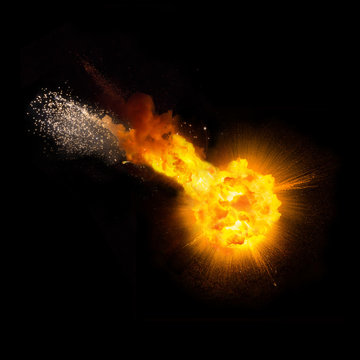 Realistic fireball over a black background