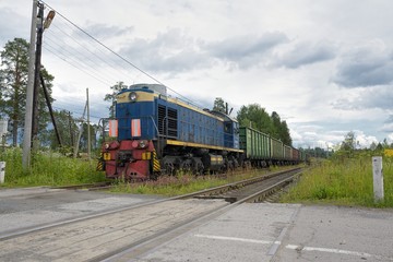 Obraz premium Russian freight train in motion