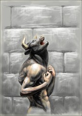 The minotaur screams in corridor