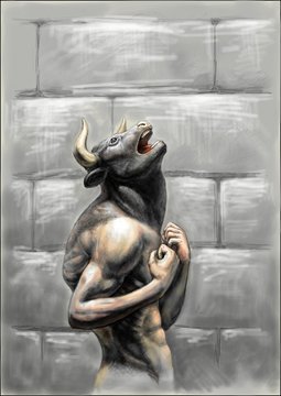 The minotaur screams in corridor