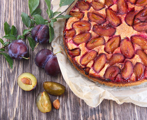 Plum pie with fresh plums