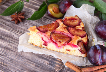 Plum pie with fresh plums