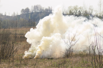 Fototapeta na wymiar Military soldiers make explosion at tactical exercises