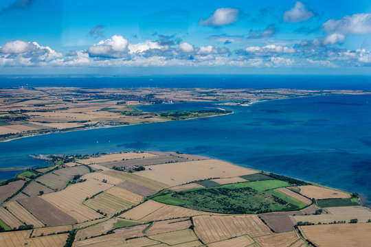 Panorama flight over the north of Germany. Schleswig-Holstein and Fehmarn