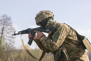 Front Line. Military attack on battlefield from ambush