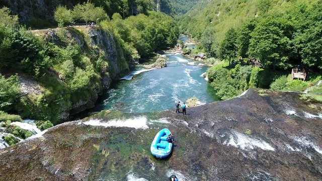 aerial drone flying over beautiful waterfall strbacki buk in bosnia and herzegovina cristal clear drinking water on wild river waterfalls