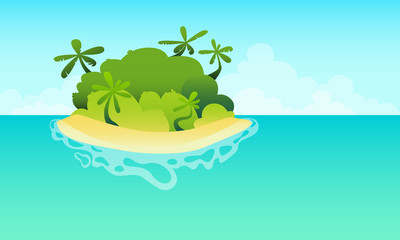 Fototapeta na wymiar Wild island in the ocean with a sandy beach and palm trees. Vector illustration