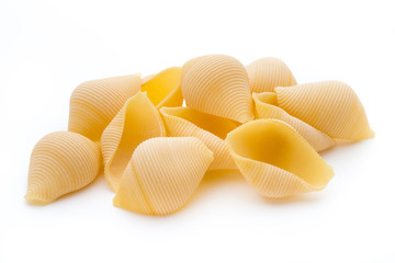 Italian lumaconi isolated on white background.