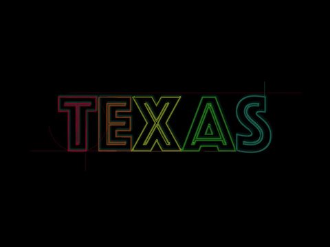 Word Texas in Rainbow Colors Builds Up Slowly On Black Background
