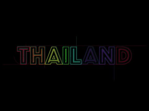 Word Thailand in Rainbow Colors Builds Up Slowly On Black Background