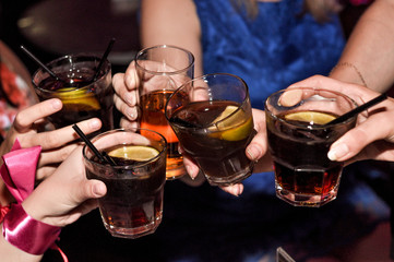 wedding party, feast and clinking of glasses
