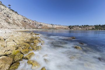 Lunada Bay with motion blur water in the Palos Verdes Estates area of Los Angeles County, California.  