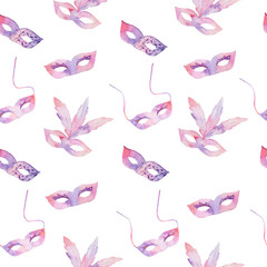 Watercolor seamless pattern with venetian carnival masks