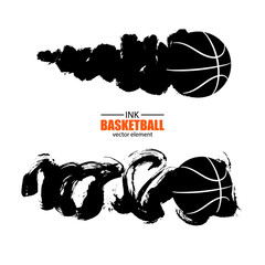 Vector basketball ball isolated on white background, ink texture, abstract flying ball, grunge style.