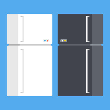 Vector refrigerators set. Black and white fridge. Modern flat design vector illustration