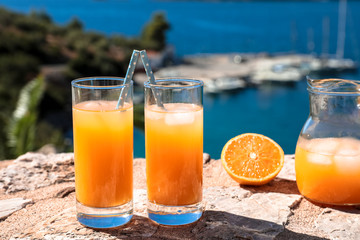 Fresh orange juice summer soft drink concept.