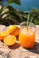 Fresh orange juice summer soft drink concept.