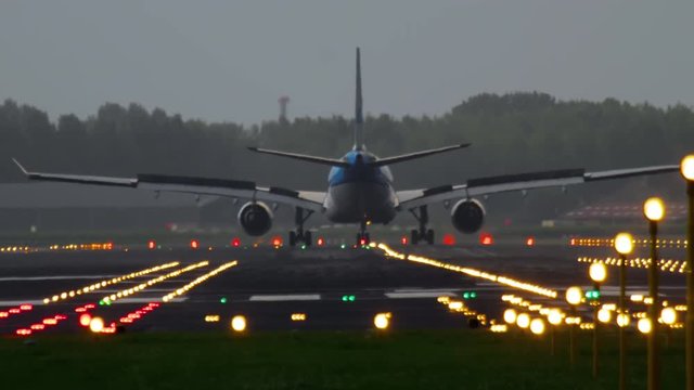 Airplane landing at the early morning