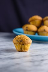 Miniature vanilla muffin on marble surface