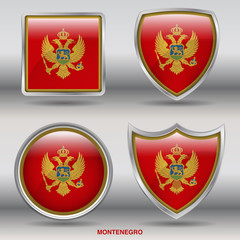 Flag of Montenegro in 4 shapes collection with clipping path