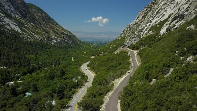 Aerial LDS Mormon secure mountain storage. Road to facility. Granite Records Vault Mountain a solid rock 600 foot tunnel Little Cottonwood Canyon. LDS or Mormon church stores records.