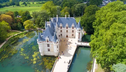 Fotobehang Kasteel Photographie aérienne du château d'Azay le Rideau