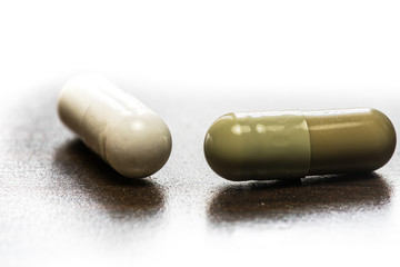 Two Capsule Pills,  Close up Macro shot