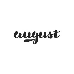 Hand drawn typography August, brush calligraphy, hand lettering. Vector isolated for calendar, cards, labels and decor.