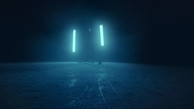 Atmospheric video with the Hockey player who moves forward 