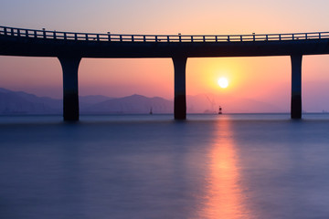 Xiamen Yanwu Bridge Sunset Scenery Around The Huandao Road