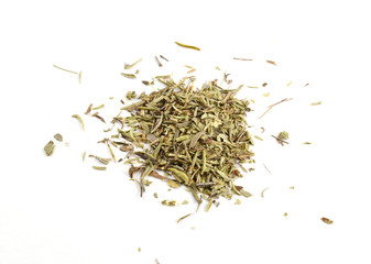 Pile of crushed savory leaves