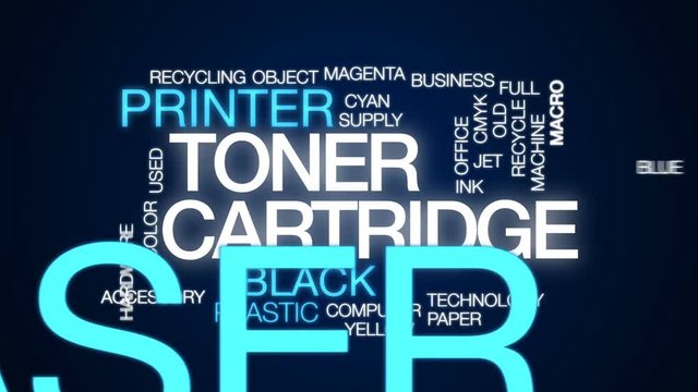 Toner cartridge animated word cloud, text design animation.