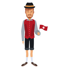 man holding flag with custome traditional switzerland culture vector illustration