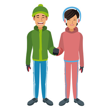 couple wearing warm winter clothes together vector illustration