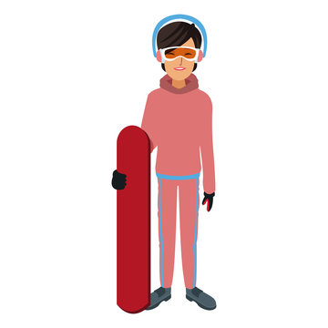 snowboarder girl winter clothes with goggles and earmuffs vector illustration