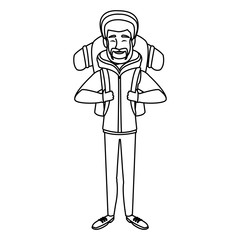 man winter clothes with backpack on white background vector illustration