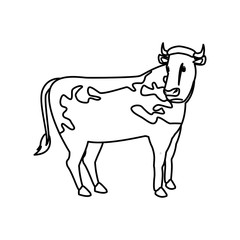 cow animal farm agriculture side view vector illustration