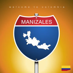 The City label and map of Colombia In American Signs Style