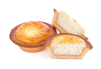 freshly baked Hokkaido cheese tarts isolated on white background