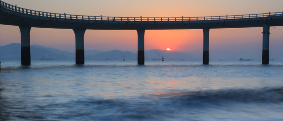 Xiamen Yanwu Bridge Sunset Scenery