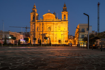 Naklejka na ściany i meble The beautiful Msida Parish Church at night. Malta.