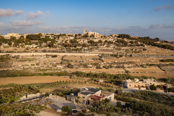 Fototapeta na wymiar Aerial view, rural Malta island seen from old town Mdina