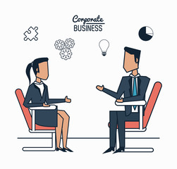 colorful background poster of corporate business with businessman and businesswoman vector illustration