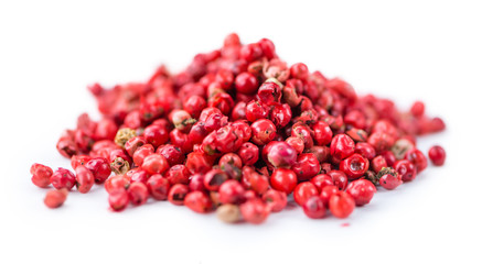 Pink Peppercorns isolated on white background
