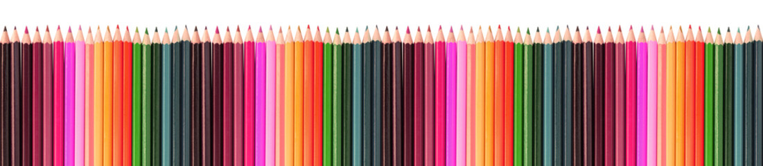Fototapeta premium bannière de crayons de couleurs, fond blanc
